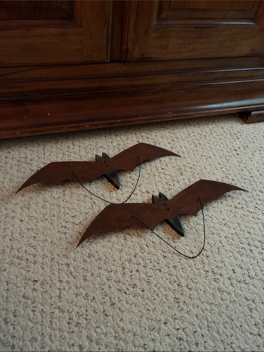 Rustic Brown Metal Bat Wall Decor - Set of 2
